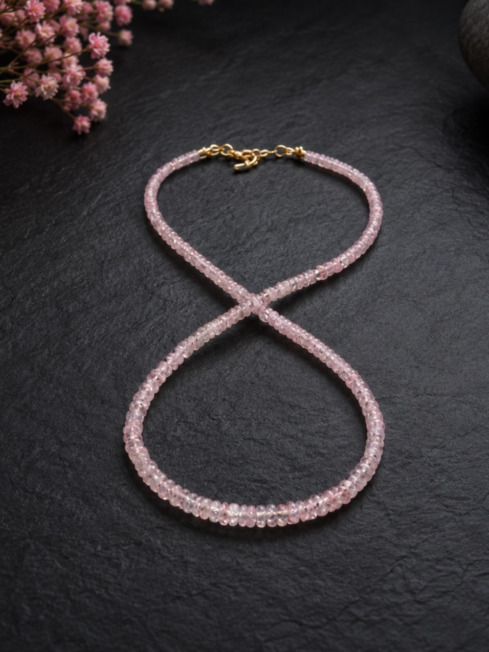 New Solid 18K Yellow Gold Natural Pink Sapphire Necklace, September Birthstone